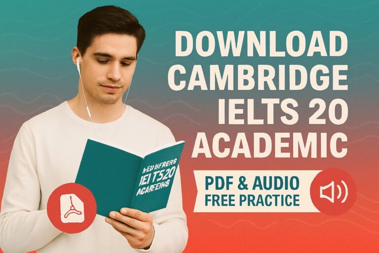 Cambridge IELTS 20 Academic PDF-downloads, inside tips, audios, and strategies for the IELTS Academic exam.